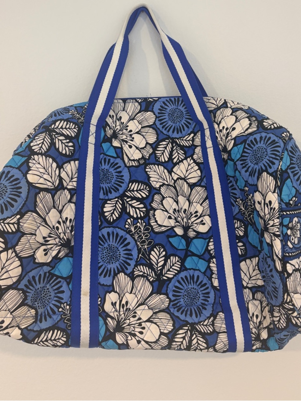 Vera Bradley Blue Bayou Floral Travel Duffel with Striped Handles
